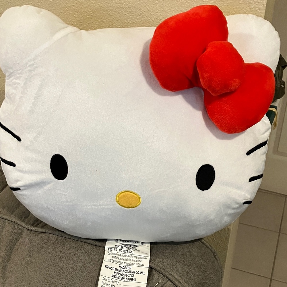 Hello Kitty White Plush Face Pillow with Yellow Nose and Black Eyes